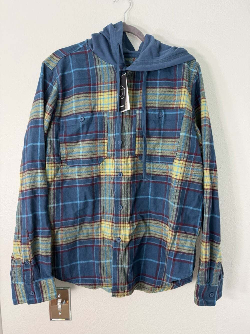 Men's Checked Print Long Sleeve Hooded Flannel Shirt - Original Use Dark Large